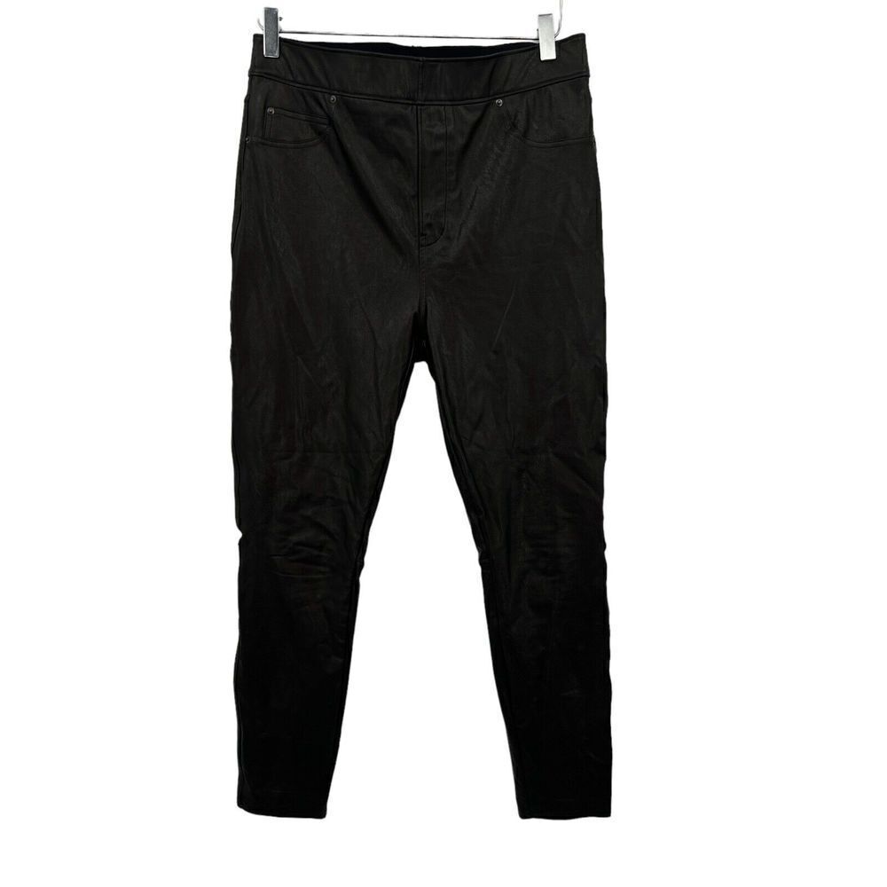 Spanx Leather Like Ankle Pants Womens Size Large Black Pull On Skinny Shaping